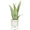 25" Green Snake Faux Foliage Artificial Plant with White Porcelain Pot and Gold Stand